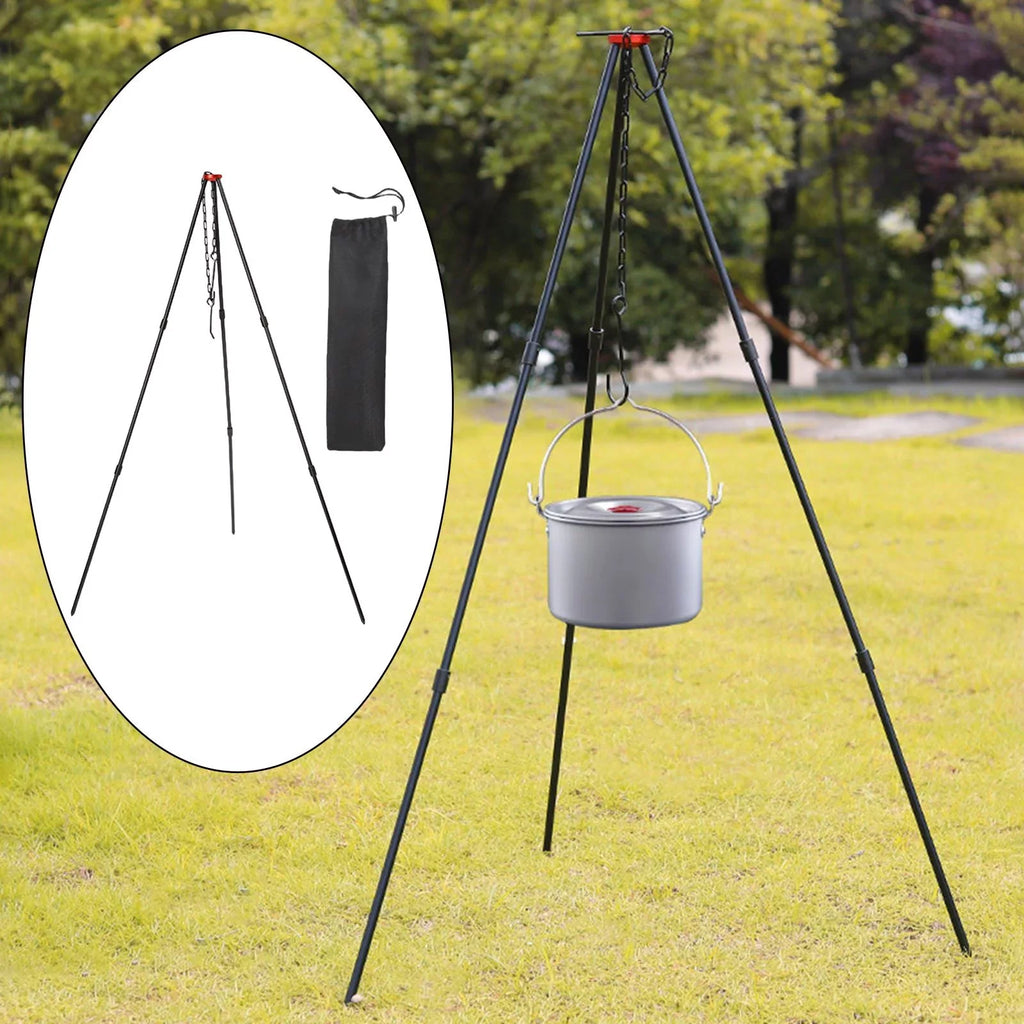 Camping Tripod, Portable Outdoor Cooking Tripod with Adjustable Campfire Picnic ing Pot Grill Stand Aluminum Cookware Accessory , Ebony
