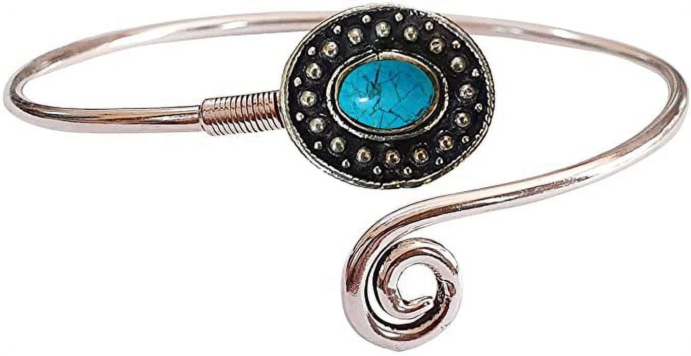 Cuff Bracelet for Individuals Silver Plated Natural Turquoise Gemstone Tribal Bohemian Ethnic Design Handmade Fashion Designer Bracelet, Party Boho Jewelry