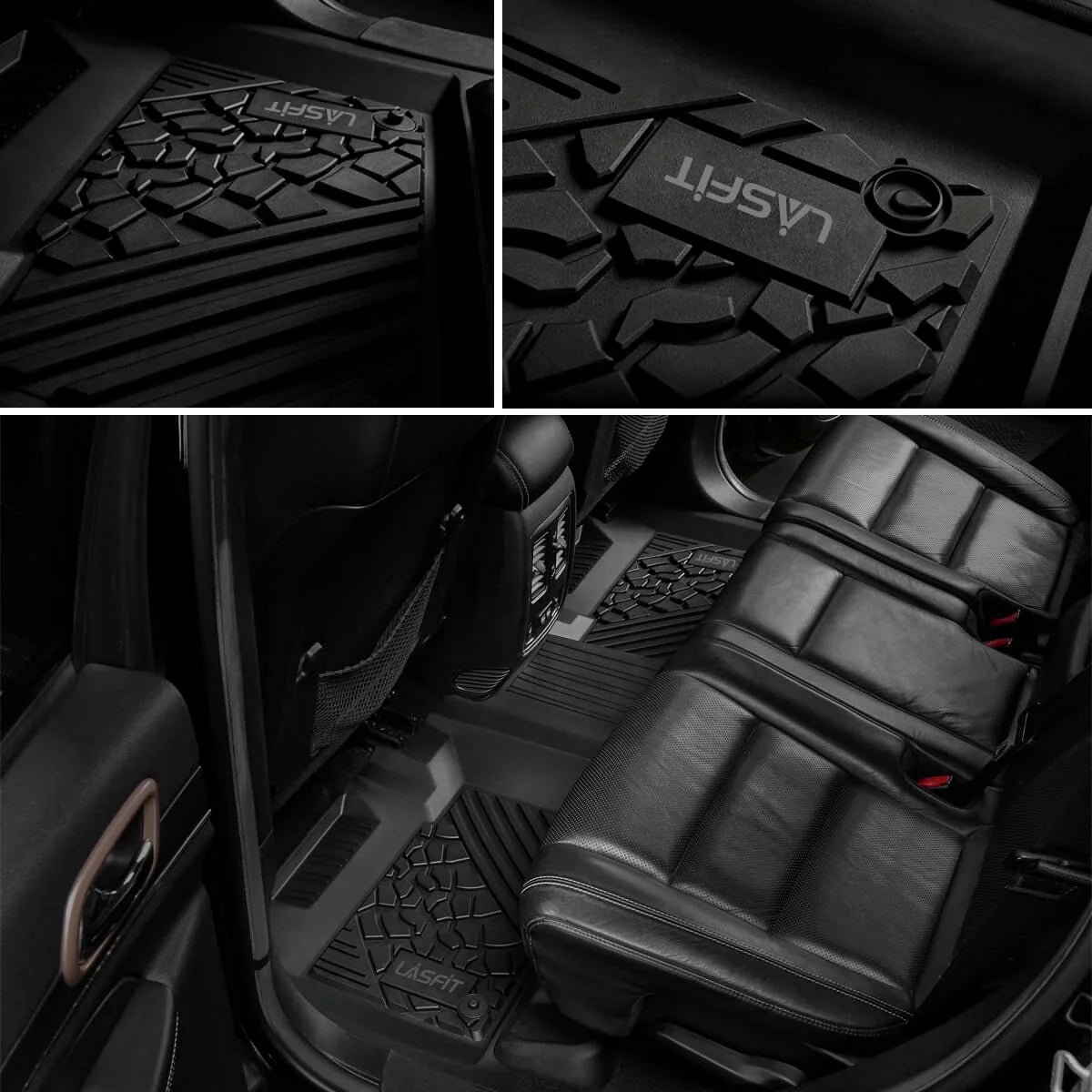 Lasfit Floor Liners for 2013- 2015 Jeep Grand Cherokee （Fit Bench Seating ONLY）,for 2013-2021 Dodge Durango (Fit Bench Seating on 2nd Row only),All Weather Fit TPE Floor Mats Set