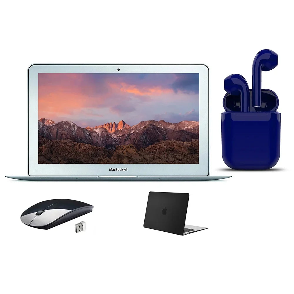 Restored 11.6-inch MacBook Air Intel Core i5 4GB RAM 128GB SSD Bundle: Wireless Mouse, Dark Case, Bluetooth/Wireless Airbuds By Certified 2 Day Express (Refurbished)