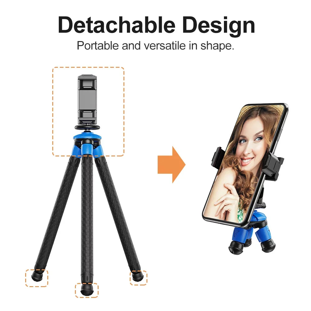 APEXEL APL-JJ07 Detachable Flexible Octopus Tripod Portable Travel Mobile Phone Tripod with Foldable Phone Clip Compatible with DSLR Max Load 3kg