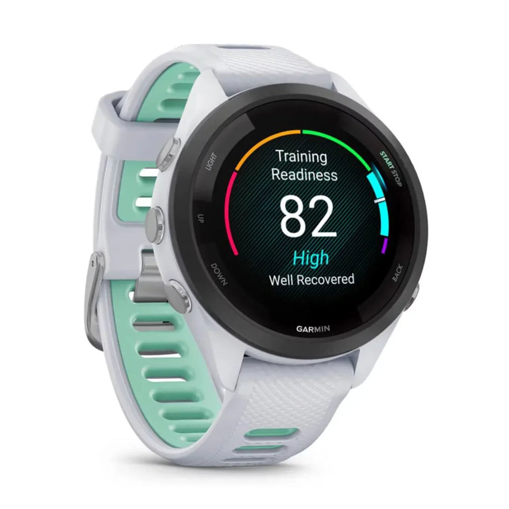 Garmin Forerunner 265S Smartwatch (White) Bundle with USB-C Charging Cable and Adapter, 6Ave Cleaning Kit, and Edge Protection