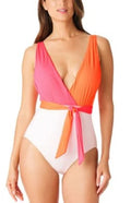 Sanctuary WHITE MULTI Colorblocked Tie-Front One-Piece Swimsuit, US Large