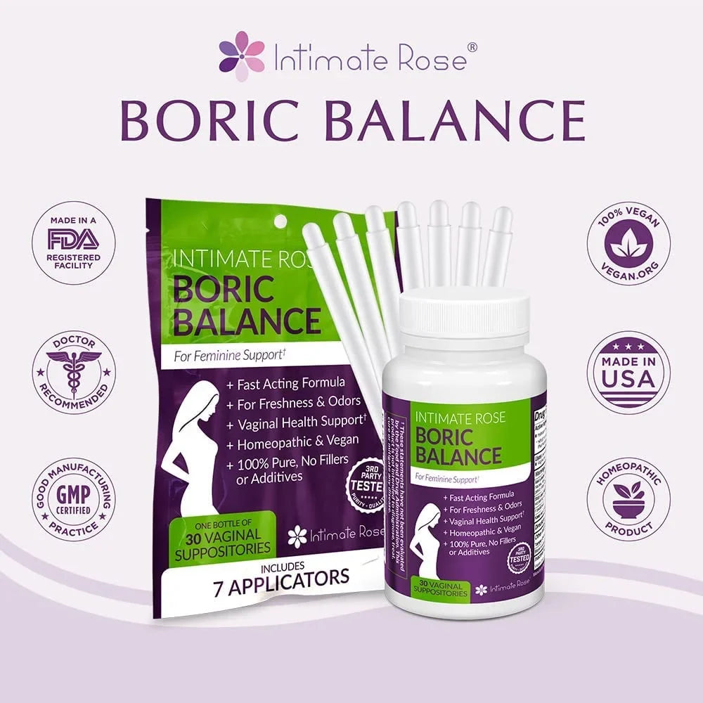 Intimate Rose Boric Acid Suppositories, pH Balance for Gentlemen Boric Acid Vaginal Suppositories for Yeast Infection, Vaginitis, Bacterial Vaginosis, 90-Count (600mg) + 21 Applicators - 100% made in USA