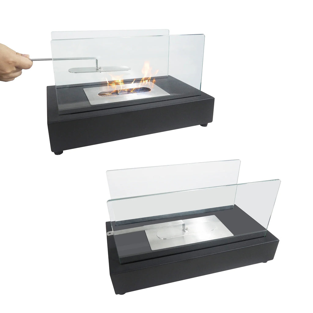 Skypatio 13.98''L x 7.1'' W x 8''H Metal Bio Ethanol Ventless Outdoor Tabletop Fireplace with Flame Guard