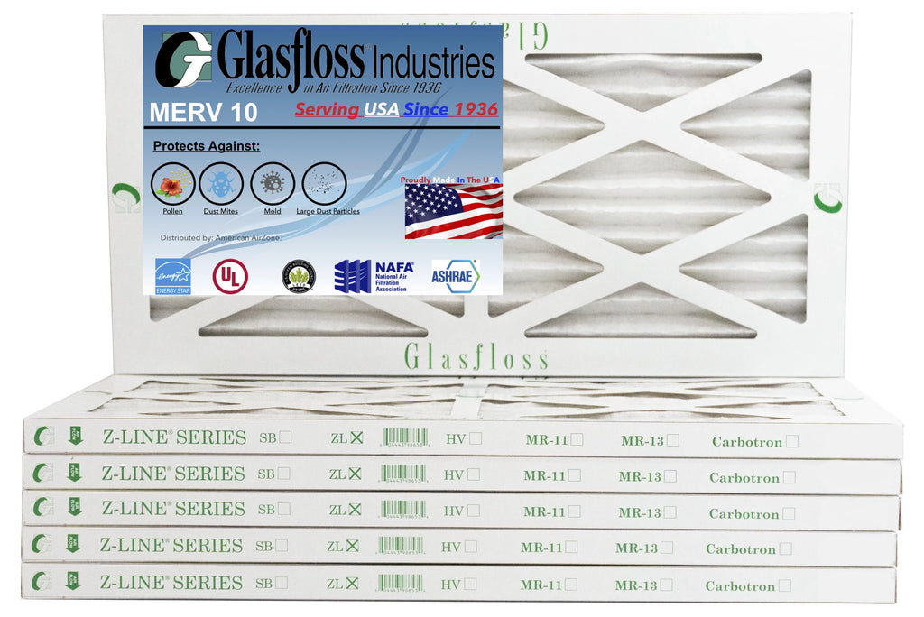 Glasfloss 8x24x1 - MERV 10 -Qty:6 - Furnace Air Filter - Made in USA (Actual Size: 7.5 x 23.5x7/8 inch)