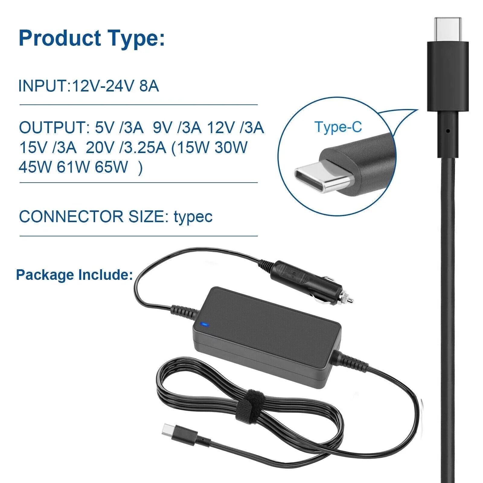 AMSK POWER Car Charger 65W USB-C for HP ZBook Firefly 14 inch G10 A Mobile Workstation PC