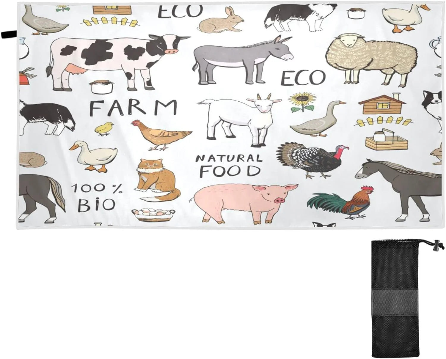 Bestwell Cool Farm Animals Beach Towel Oversized Towel Blanket, Thin Lightweight Microfiber Sand Free Quick Dry Towel, 31”X71” Multipurpose Pool Bath Yoga Swim Shower Towel
