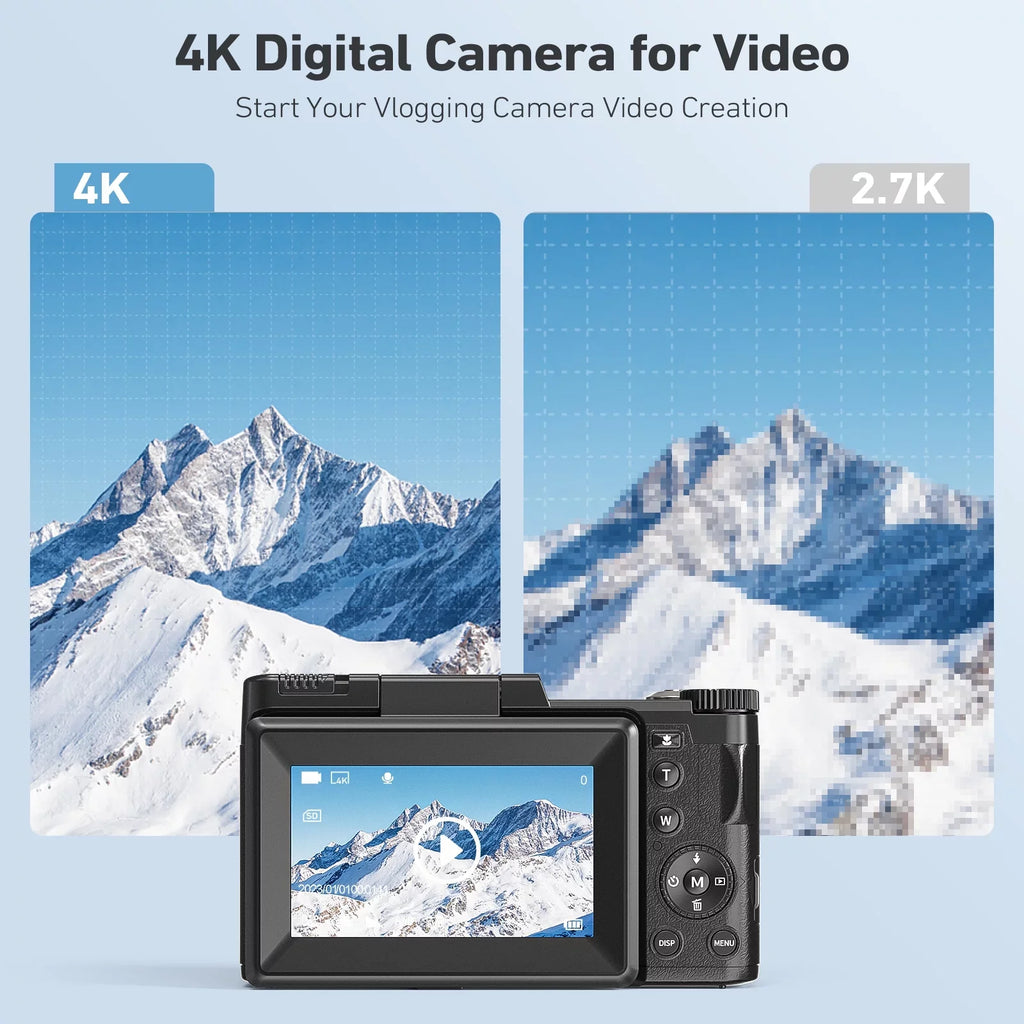 MARVUE Digital Camera 4K Vlogging Camera for YouTube 48MP 16X Digital Zoom with Macro Function & Liftable Flash, Photography Camera 3’’ 180°Flip Screen