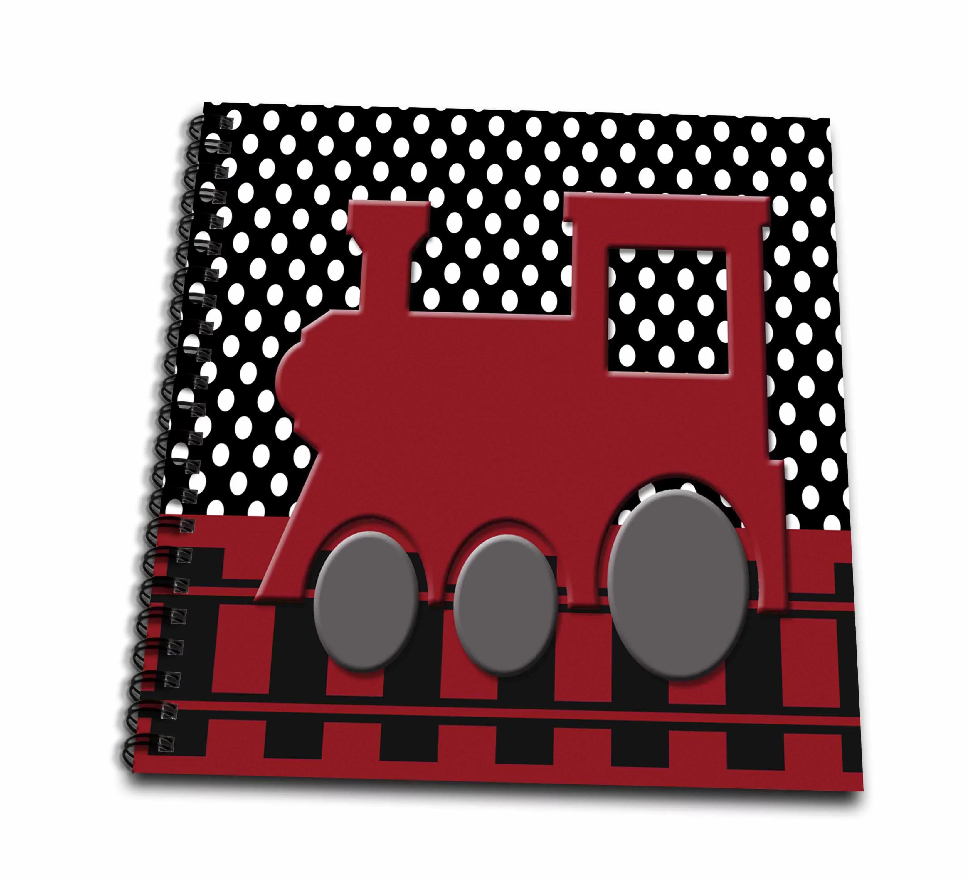 3dRose Red Train Engine on a Dark Polka dot Background with Railroad - Mini Notepad, 4 by 4-inch