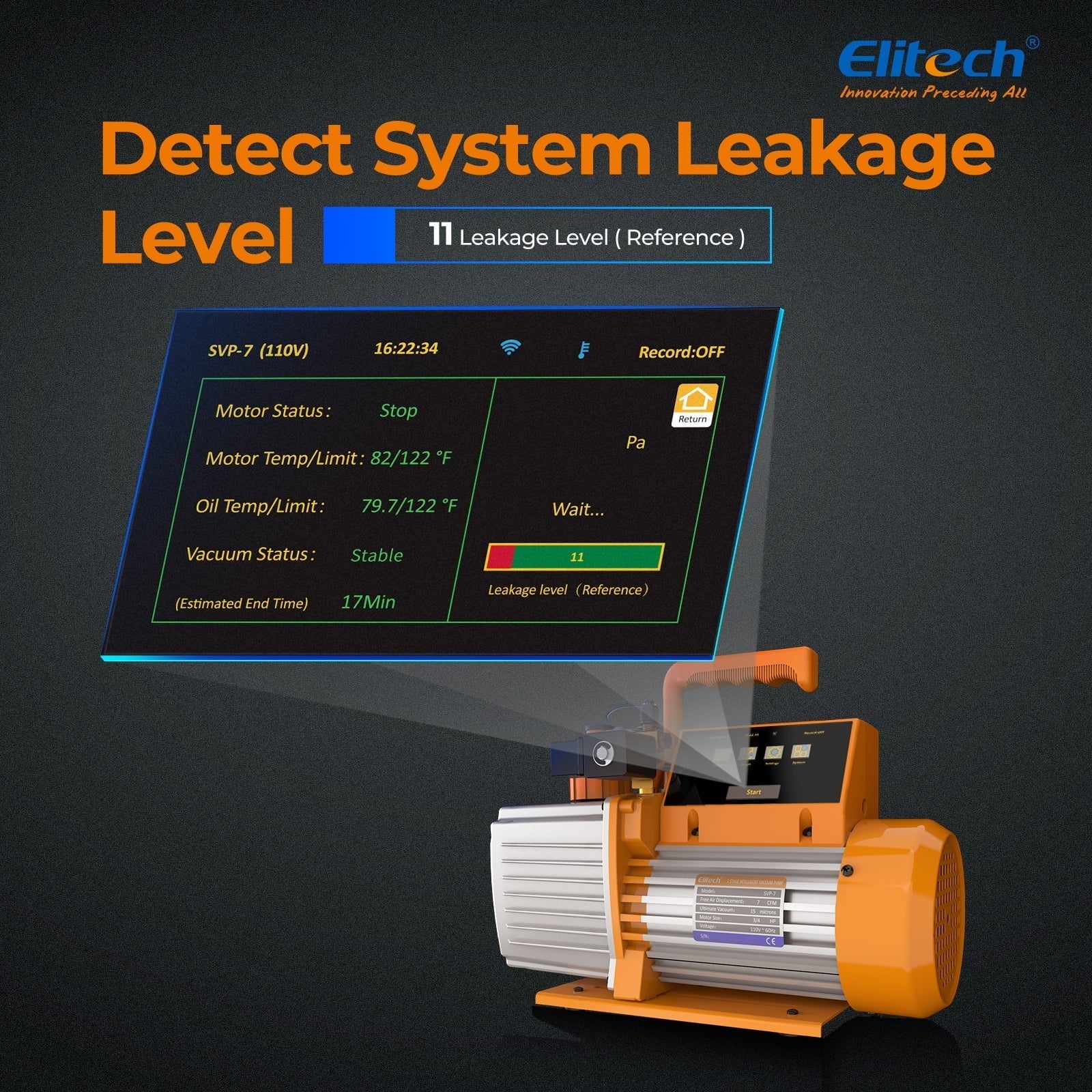 Elitech Intelligent HVAC Vacuum Pump 7 CFM 2 Stage Vacuum Gauge App Control, SVP-7