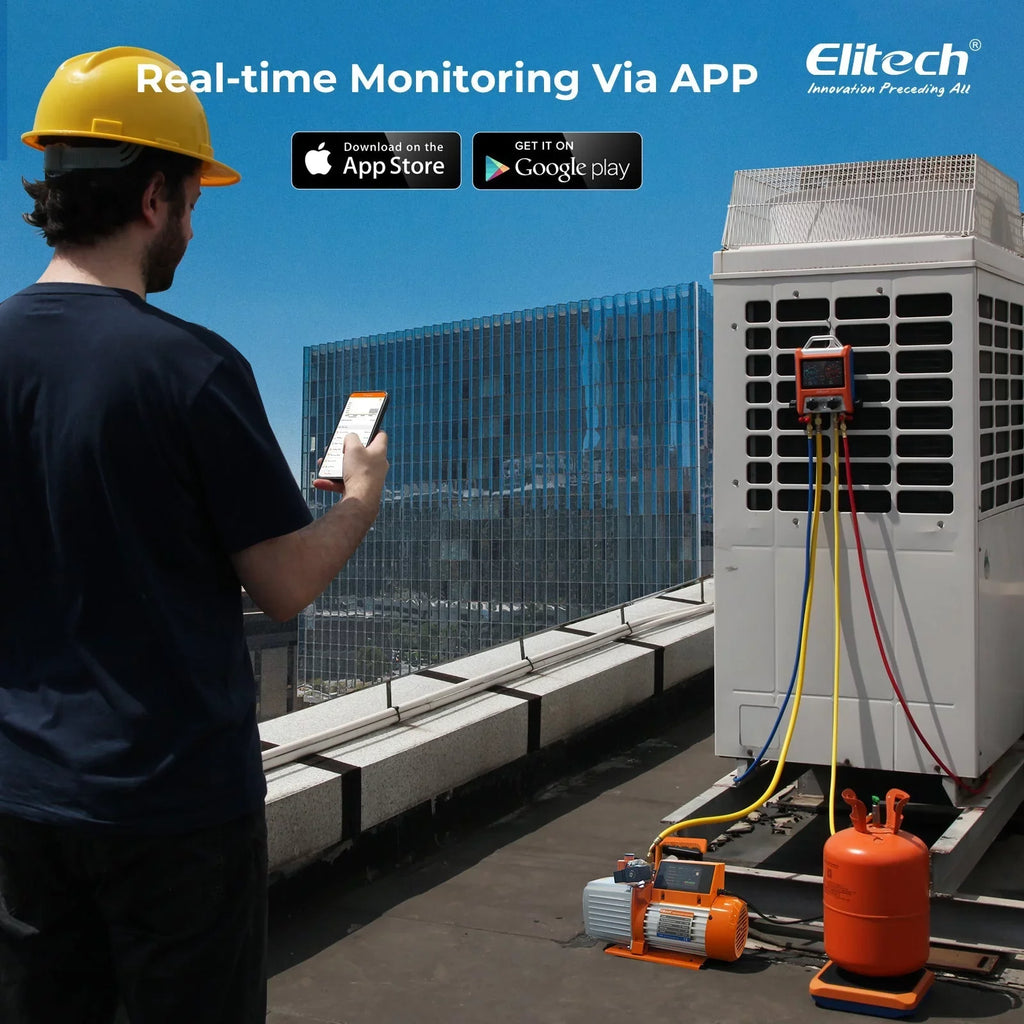 Elitech Intelligent HVAC Vacuum Pump 7 CFM 2 Stage Vacuum Gauge App Control, SVP-7