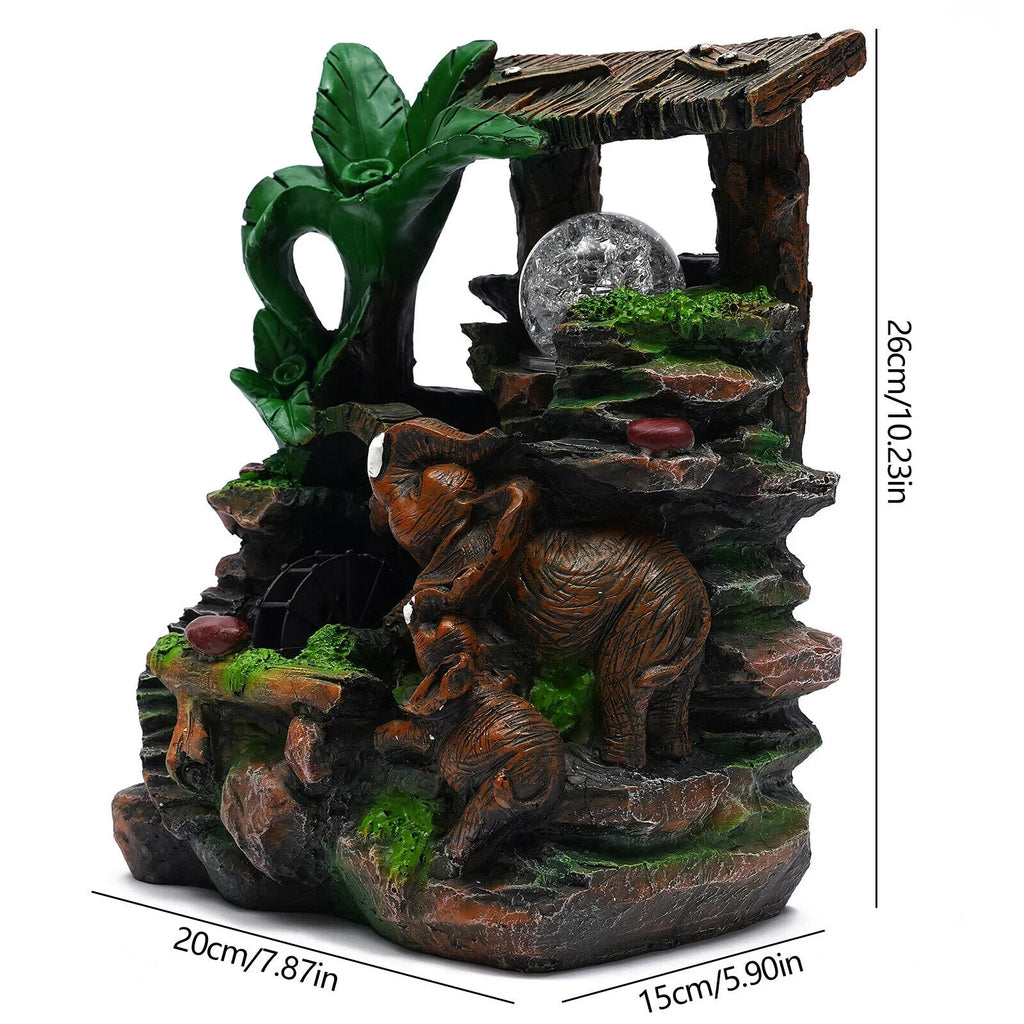 Tabletop Water Fountain with LED Rolling Ball Feng Shui Waterfall Fountain Home Indoor Water Fountain LED Light Tabletop Resin Rockery Fengshui Waterfall Decor