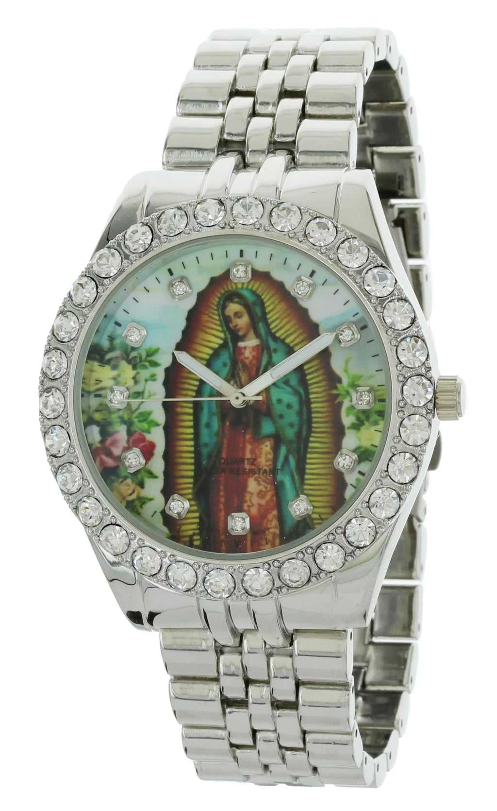 Individuals Our Lady of Guadalupe Silver-Tone Metal Bracelet Watch with Neckless and Cross Termination Set