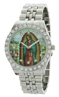 Individuals Our Lady of Guadalupe Silver-Tone Metal Bracelet Watch with Neckless and Cross Termination Set