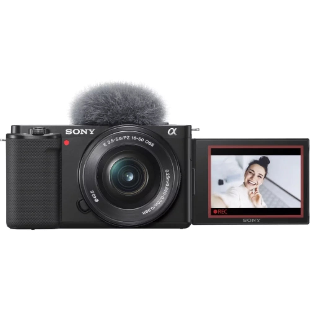 Sony ZV-E10 Mirrorless Camera |16-50mm Lens Midnight Bundle with Edge 64GB Memory Card + Flexible Tripod + Camera Bag + Cleaning Kit (5 Items)