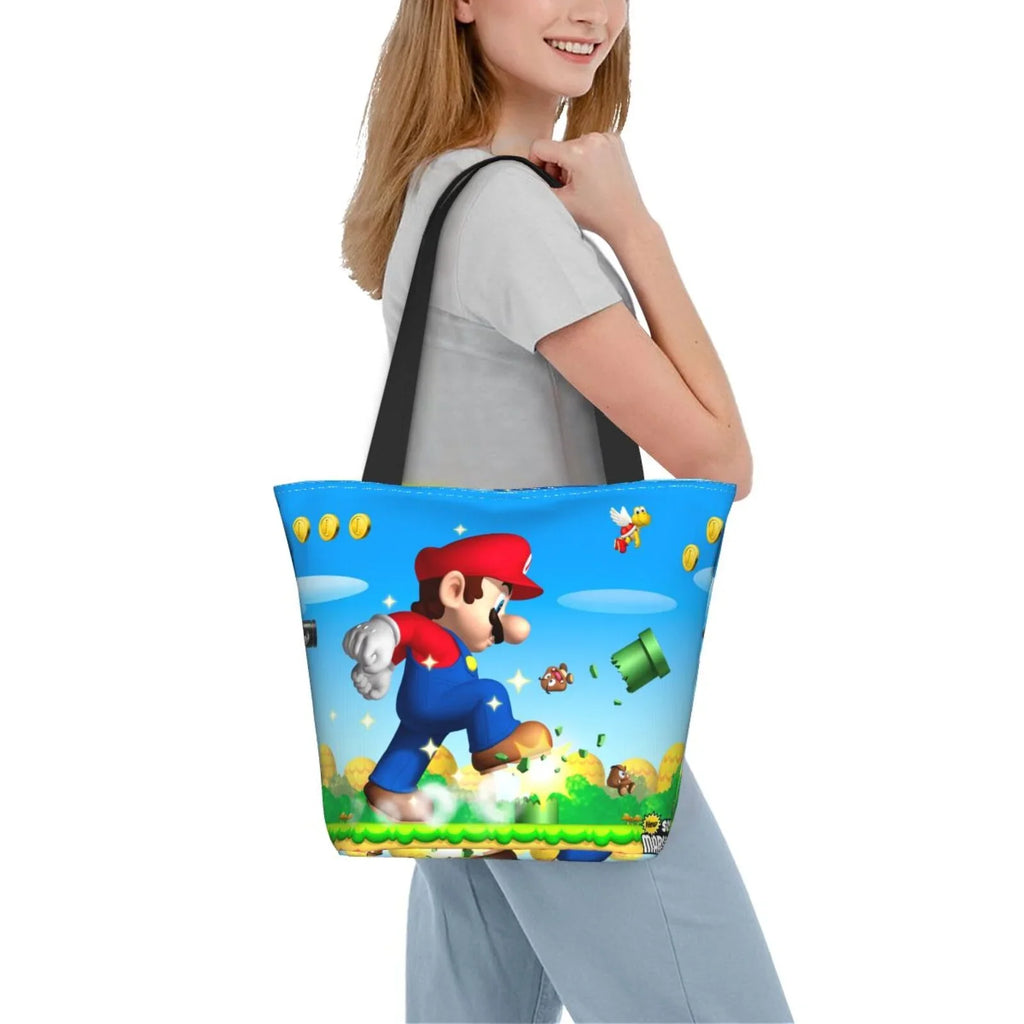 Super Mario Animated Gentlemen Tote Bag Large Capacity Shoulder Handbag For Travel Beach Shopping Business Work School