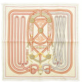 Pre-Owned Hermes Carre 45 Gavroche Scarf Grand Tralala White Cream Orange (Like New)