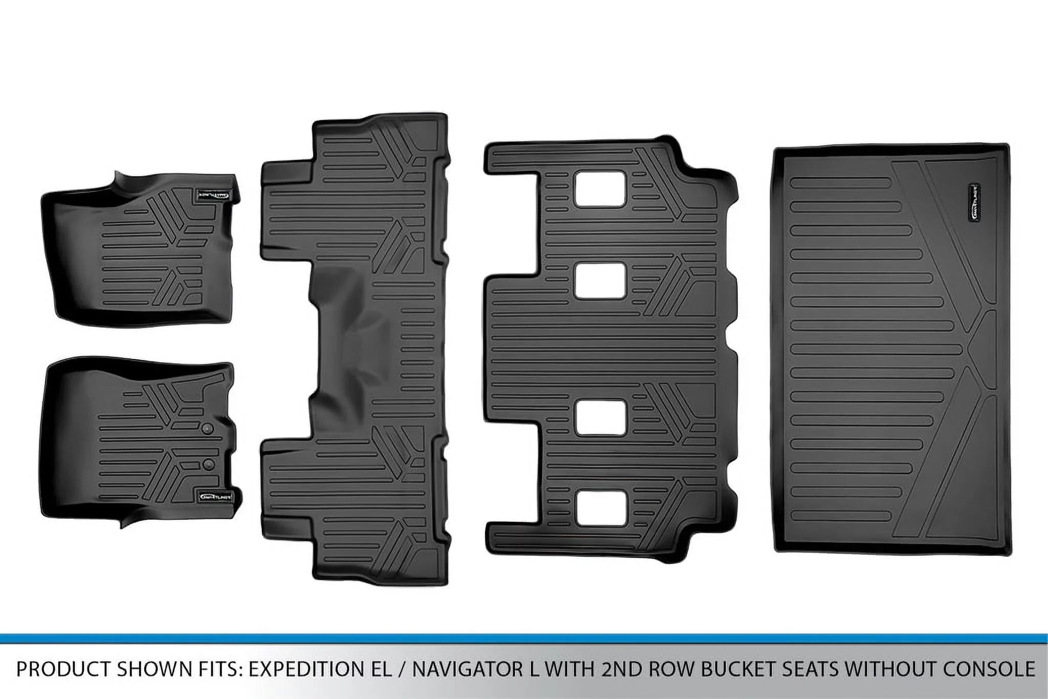 Smartliner SA0183-B0303-C0186-E0185 Floor Mats & Cargo Liner Set with 2nd Row Bucket Seats without Console for 2011-2017 Ford Expedition, Dark