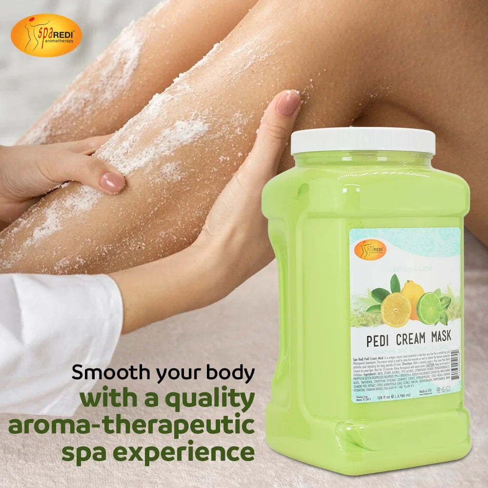 SPA REDI - Body and Foot Cream Mask, Lemon, 128 Oz - Pedicure Massage for Tired Feet and Body, Hydrating, Fresh Skin - Infused with Hyaluronic Acid, Amino Acids, Panthenol, Comfrey Extract