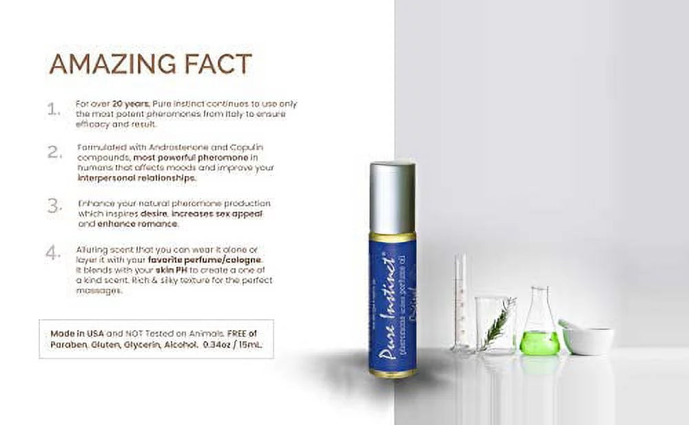 Pure Instinct Roll-On - The Original Pheromone Infused Essential Oil Perfume Cologne - Unisex For People and Gentlemen - TSA Ready