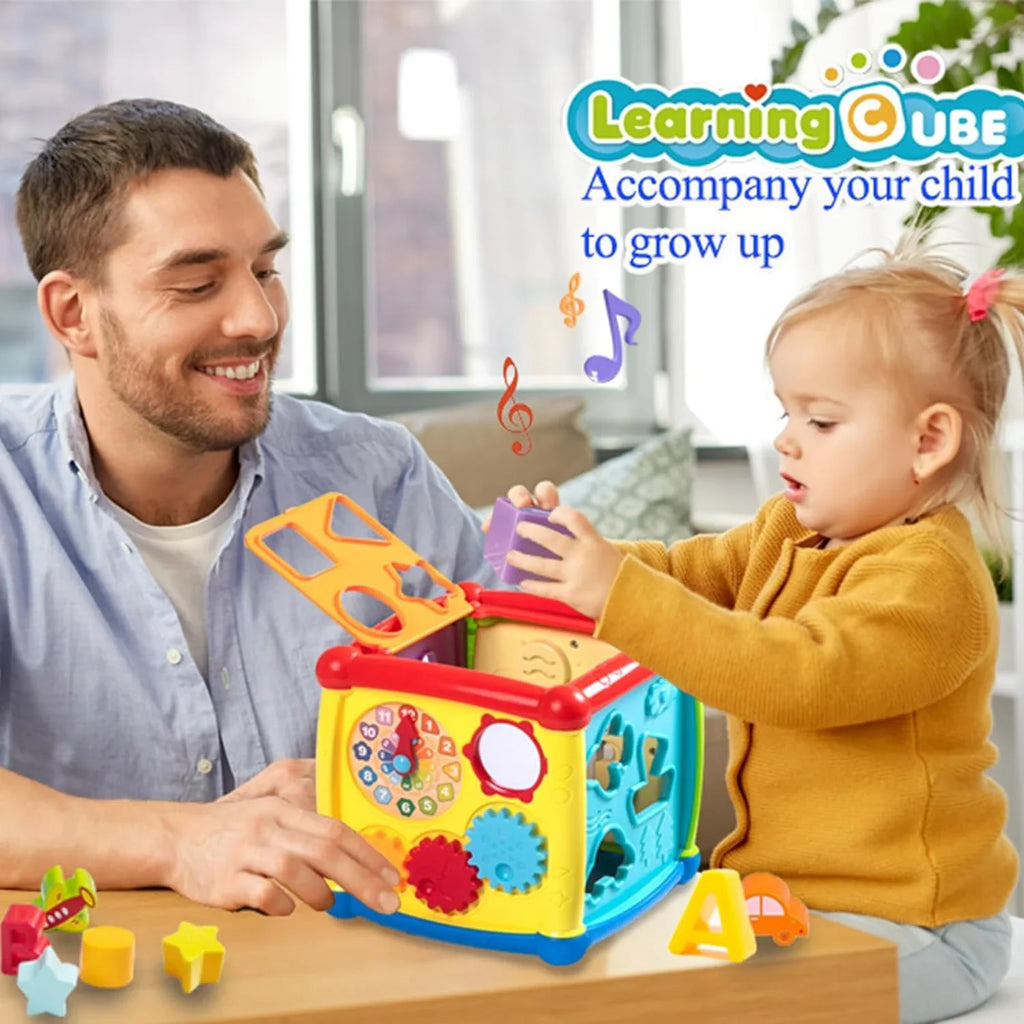 Montessori Toys 6-12 Months, Musical Busy Learners Activity Cube for Toddlers, Shape Sorter Toys for 1 Year Old Boys Girls Birthday Christmas Gifts