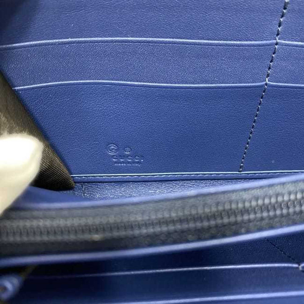 Pre-Owned Gucci Round Long Wallet Navy Blue Microsima 449391 Leather GUCCI GG (Like New)
