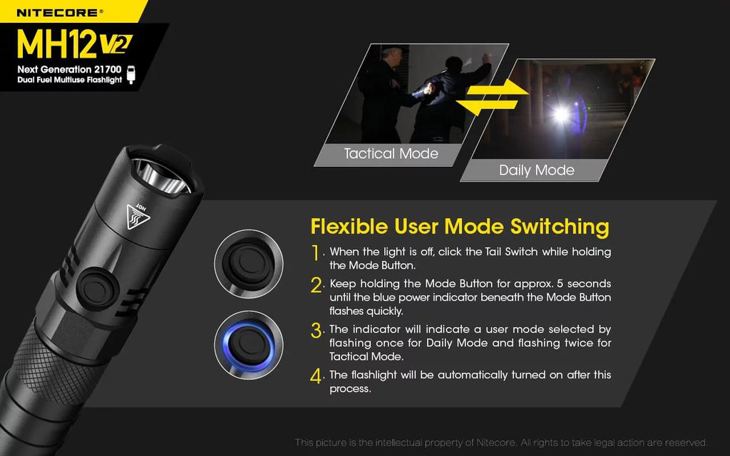 COMBO: Nitecore MH12 V2 CREE XP-L2 V6 LED Flashlight -1200 Gentlemen w/ 21700 Battery and Nitecore NB10000 10,000mAh Power Bank