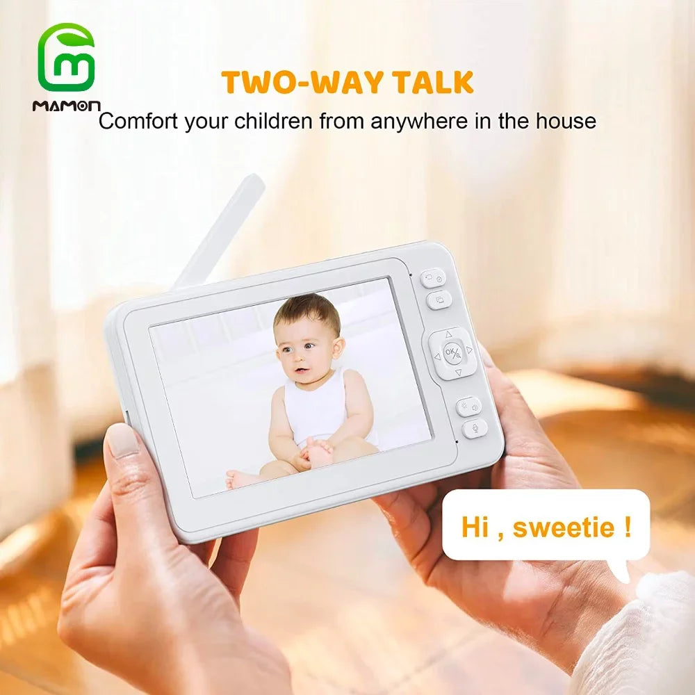 MAMON Video Baby Monitor with Camera and Audio 1080P 5" HD Display Two Way Talk PTZ Remote Large Battery Capacity