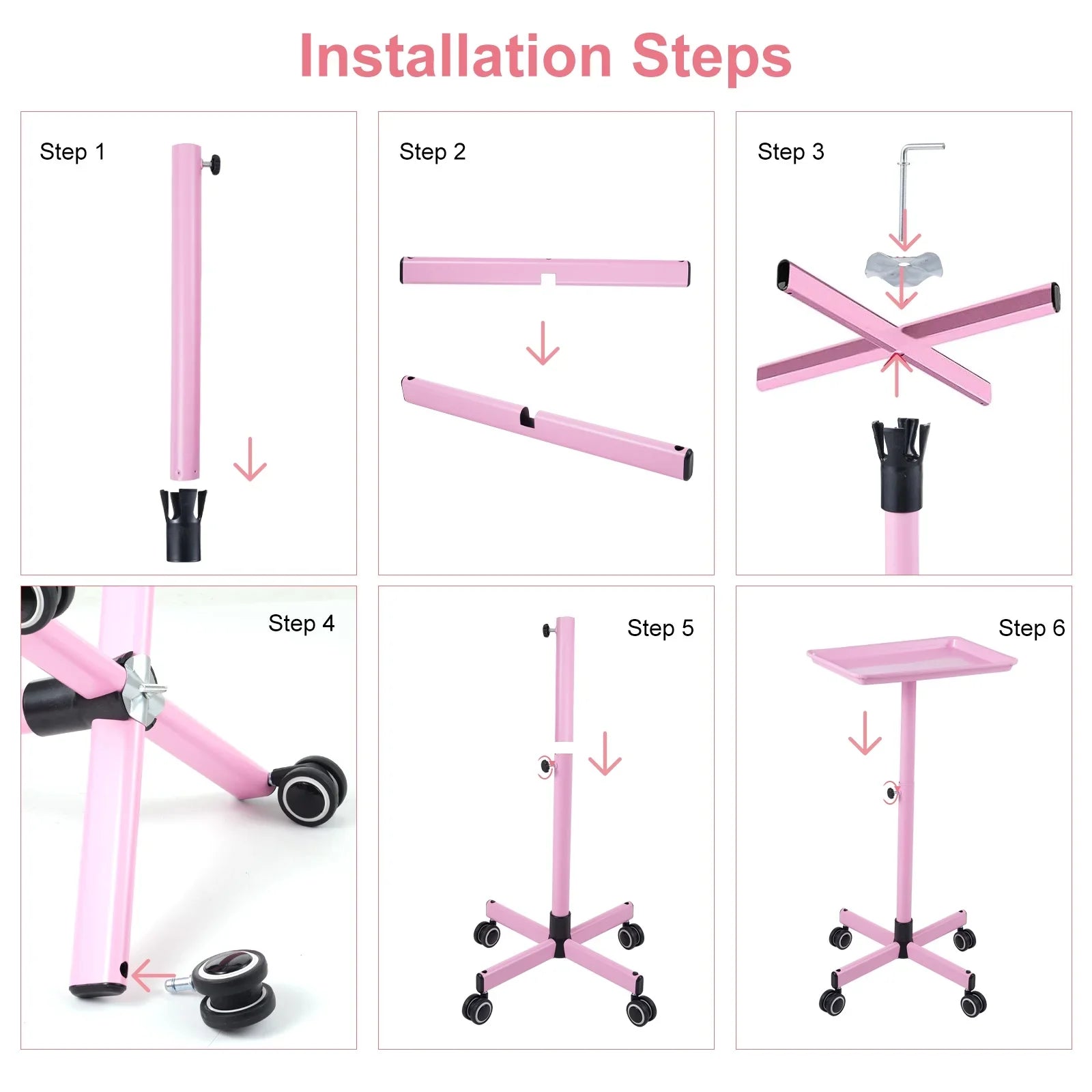 Bestauty Storage Shelf,Adjustable Salon Hair Color Wheels Movable Salon Wheels Tattoo Salon Pink Hair Wheels Salon Use Salon Clinic Spa Beauty Salon Clinic Professionals Wheels Tattoo Cart