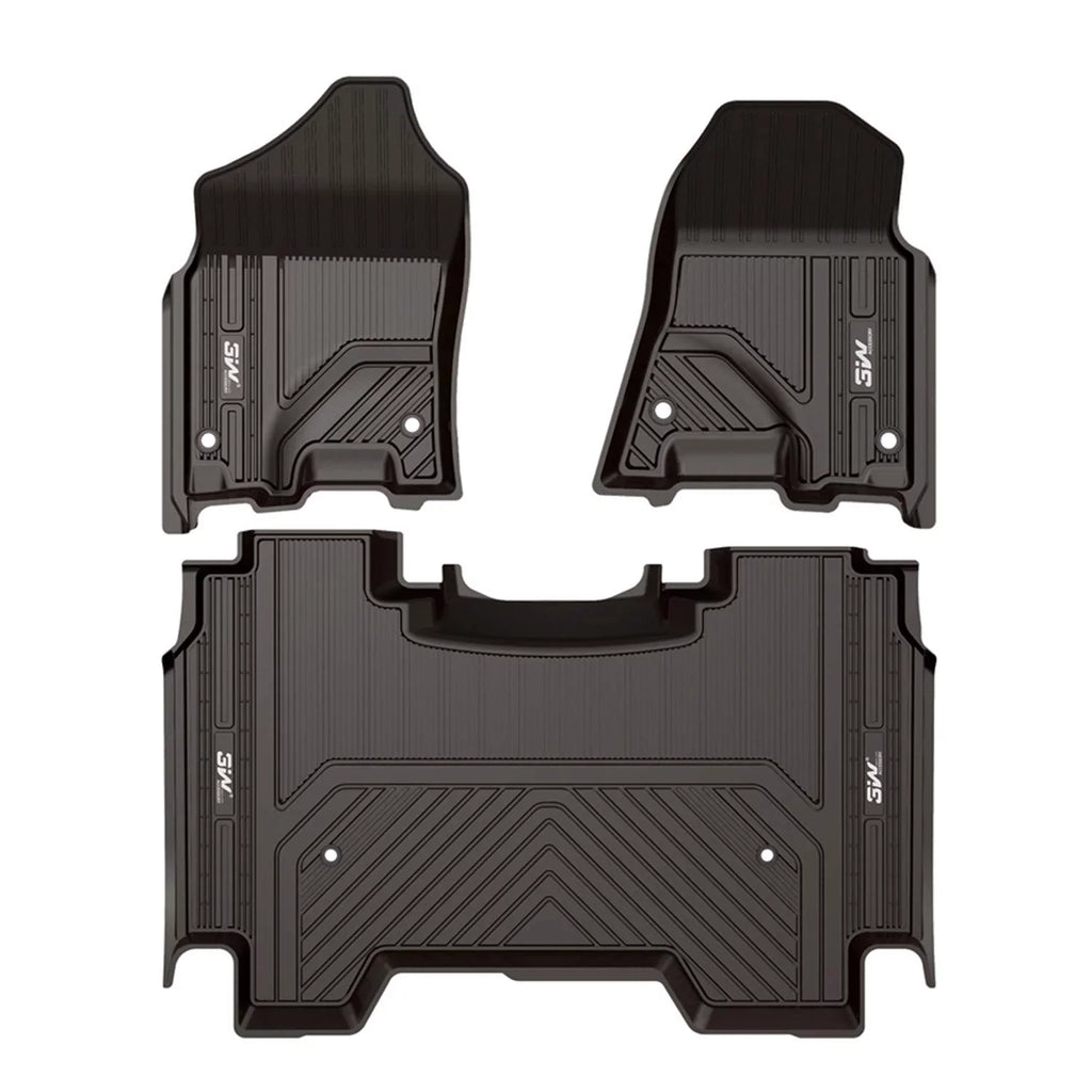 3W Floor Mats for Dodge Ram 2019 2020 (NOT for Storage Under Rear Seat) - Full Set All Weather Ram 1500 Crew Cab Carpet with Non-Toxic TPE 1st & 2nd Row for Bucket Seating, Dark