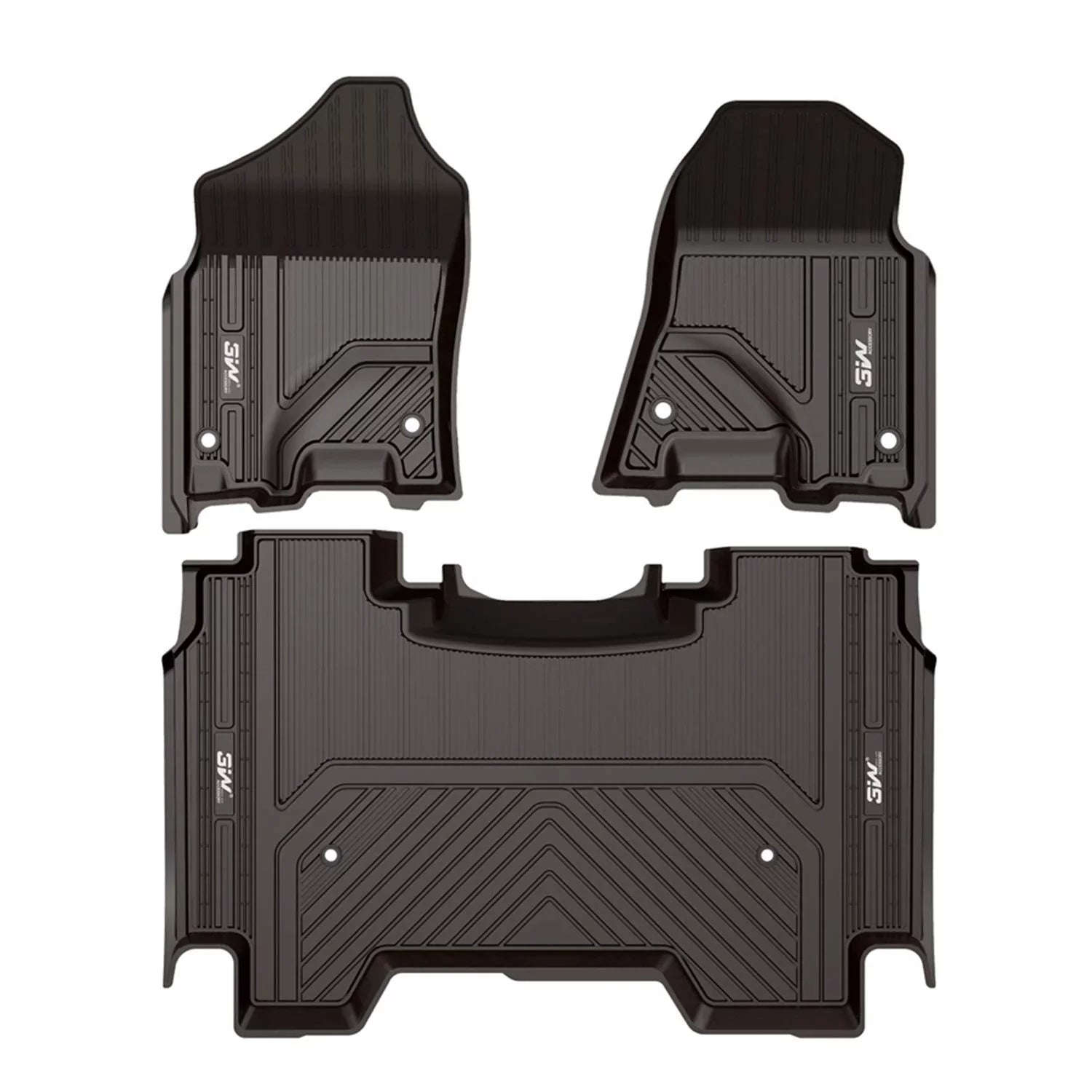3W Floor Mats for Dodge Ram 2019 2020 (NOT for Storage Under Rear Seat) - Full Set All Weather Ram 1500 Crew Cab Carpet with Non-Toxic TPE 1st & 2nd Row for Bucket Seating, Dark