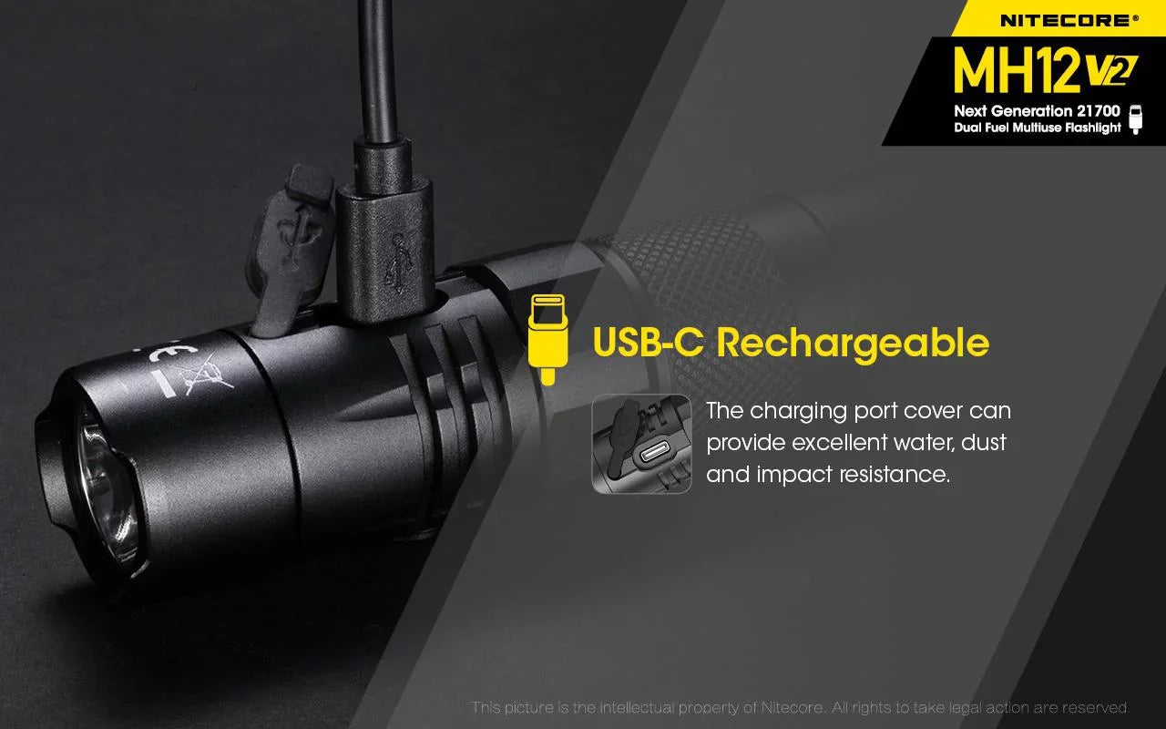 COMBO: Nitecore MH12 V2 CREE XP-L2 V6 LED Flashlight -1200 Gentlemen w/ 21700 Battery and Nitecore NB10000 10,000mAh Power Bank