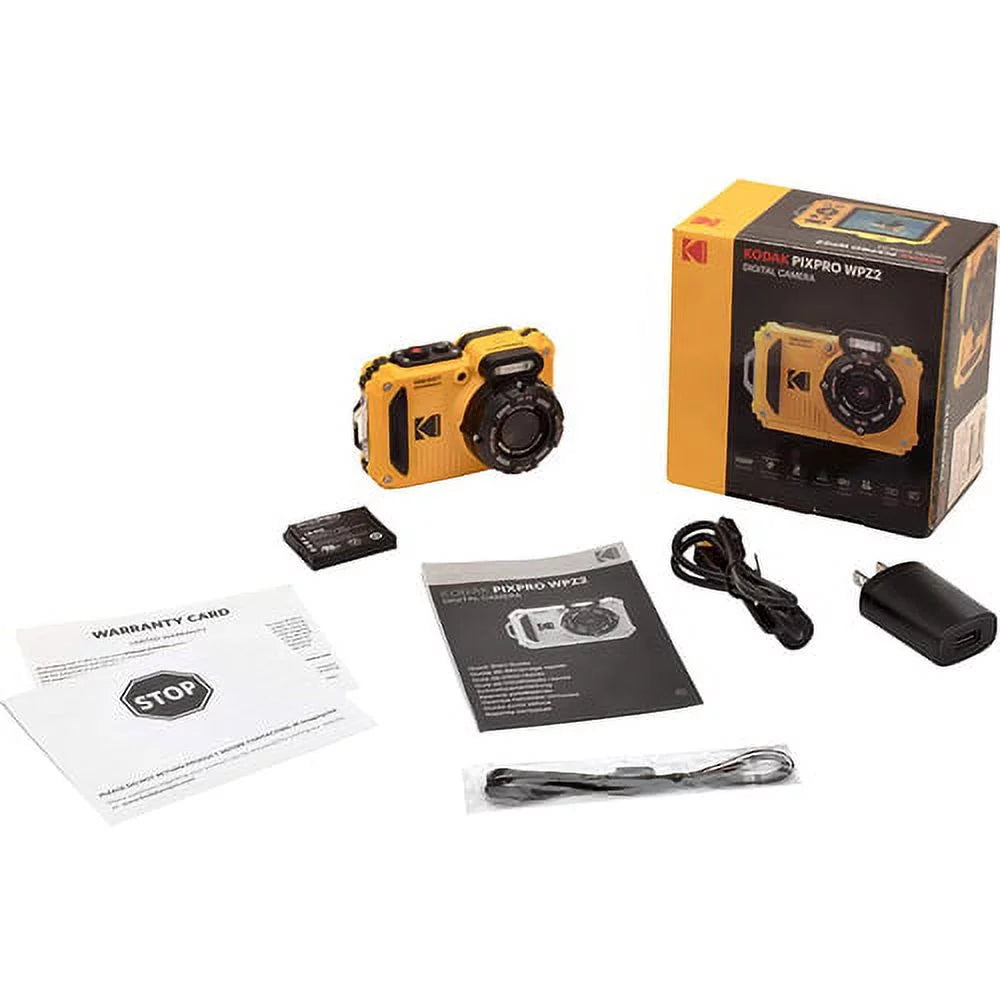 Open Box Kodak PIXPRO WPZ2 Rugged Waterproof Digital Camera 16MP 4X Optical Zoom 2.7" LCD Full HD Video, Yellow