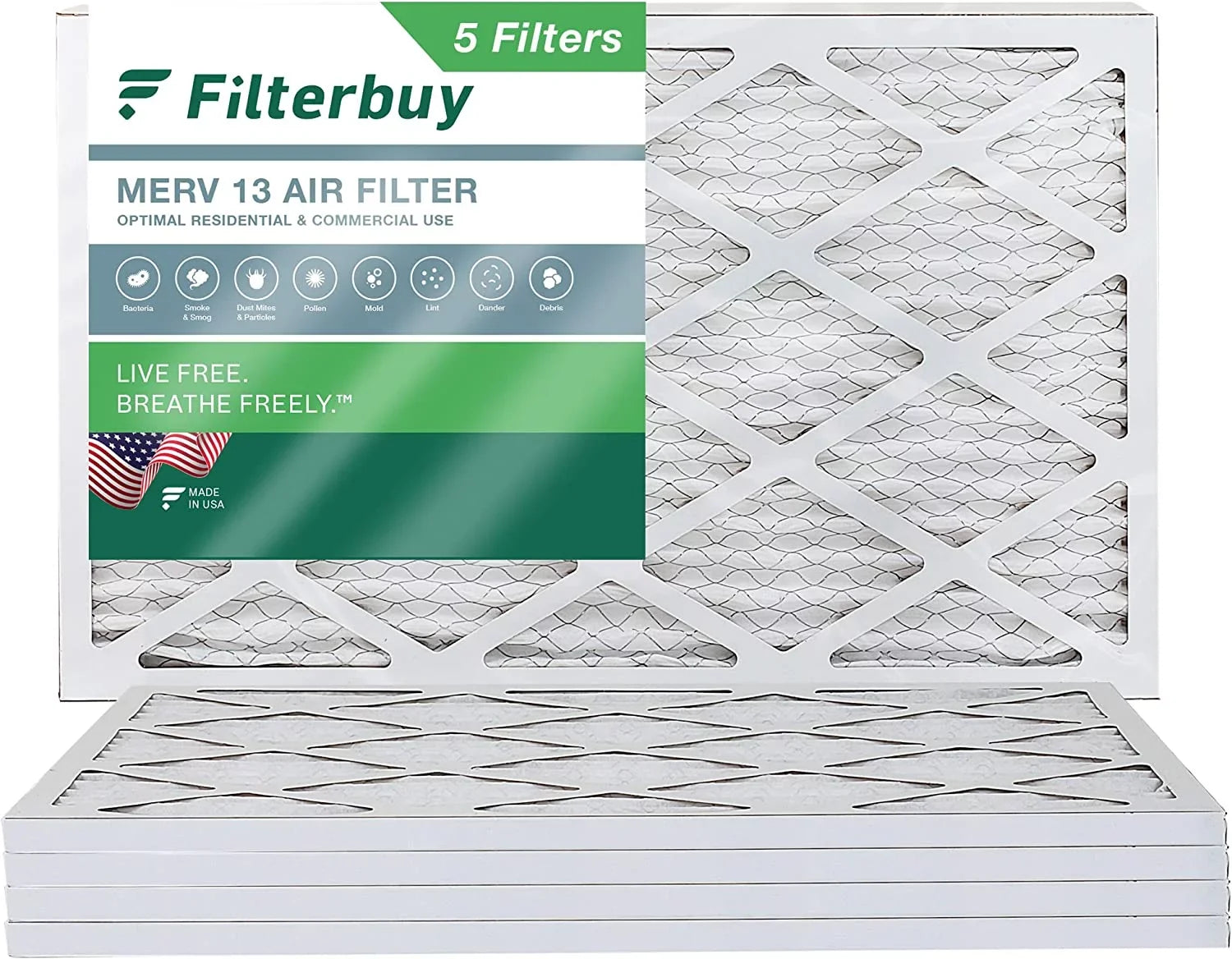 Filterbuy 15x28x1 MERV 13 Pleated HVAC AC Furnace Air Filters (5-Pack)