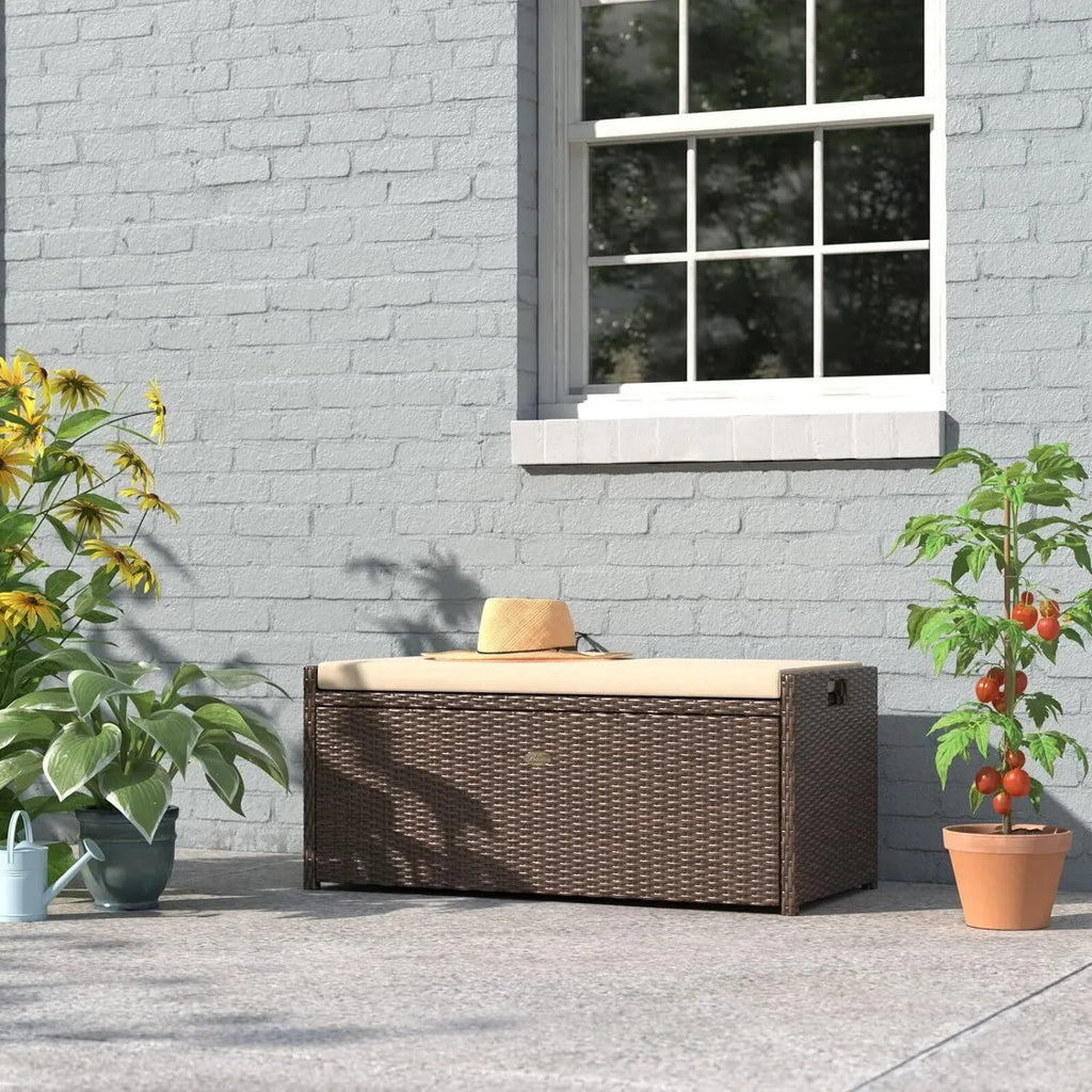 Deck Box W/Seat Cushion 60 Gallon Outdoor Patio Storage Bench Shed Cabinet Container Furniture Pools Yard Tools Porch Backyard