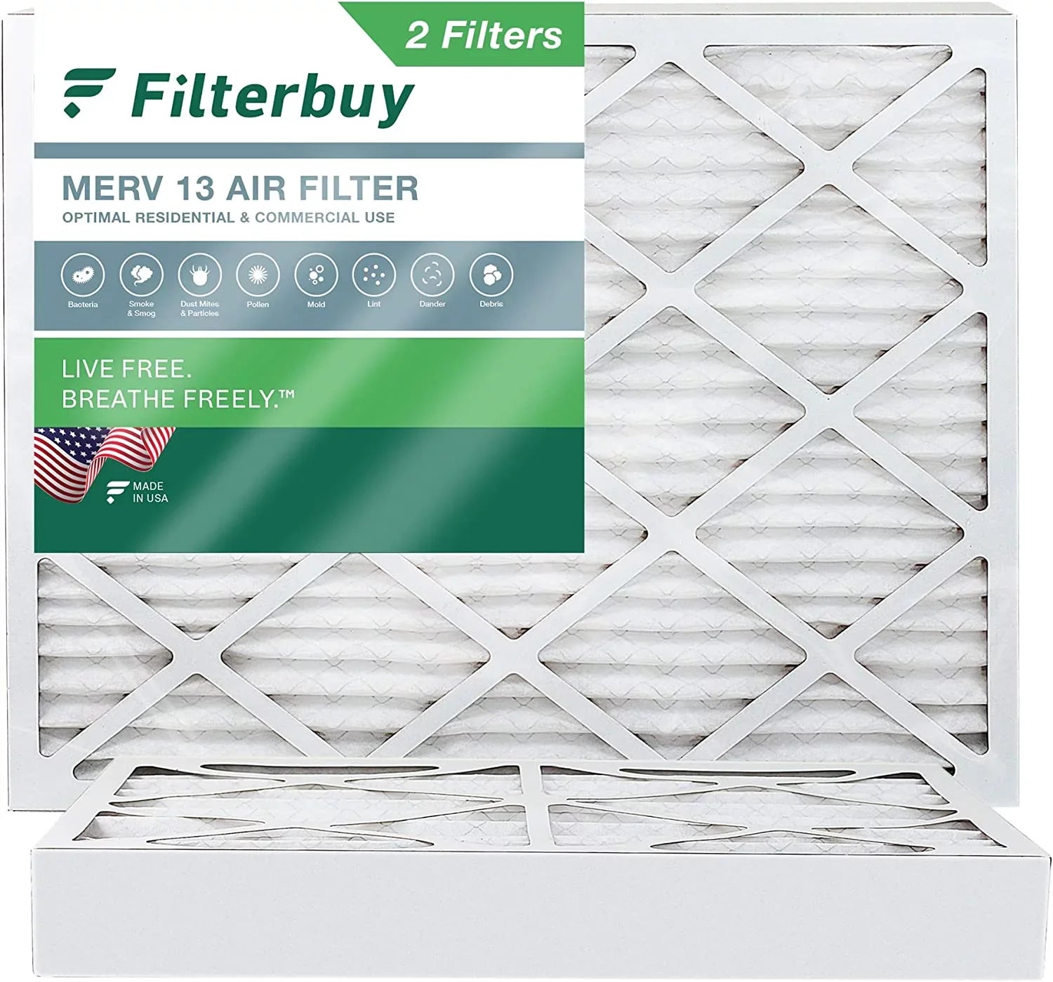 Filterbuy 12x18x4 MERV 13 Pleated HVAC AC Furnace Air Filters (2-Pack)