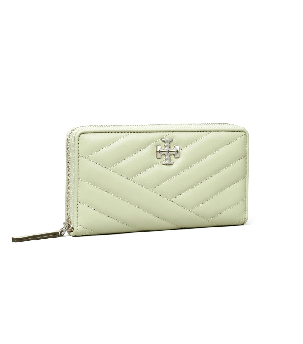 Tory Burch People Kira Chevron Zip Continental Leather Wallet (Pine Frost)
