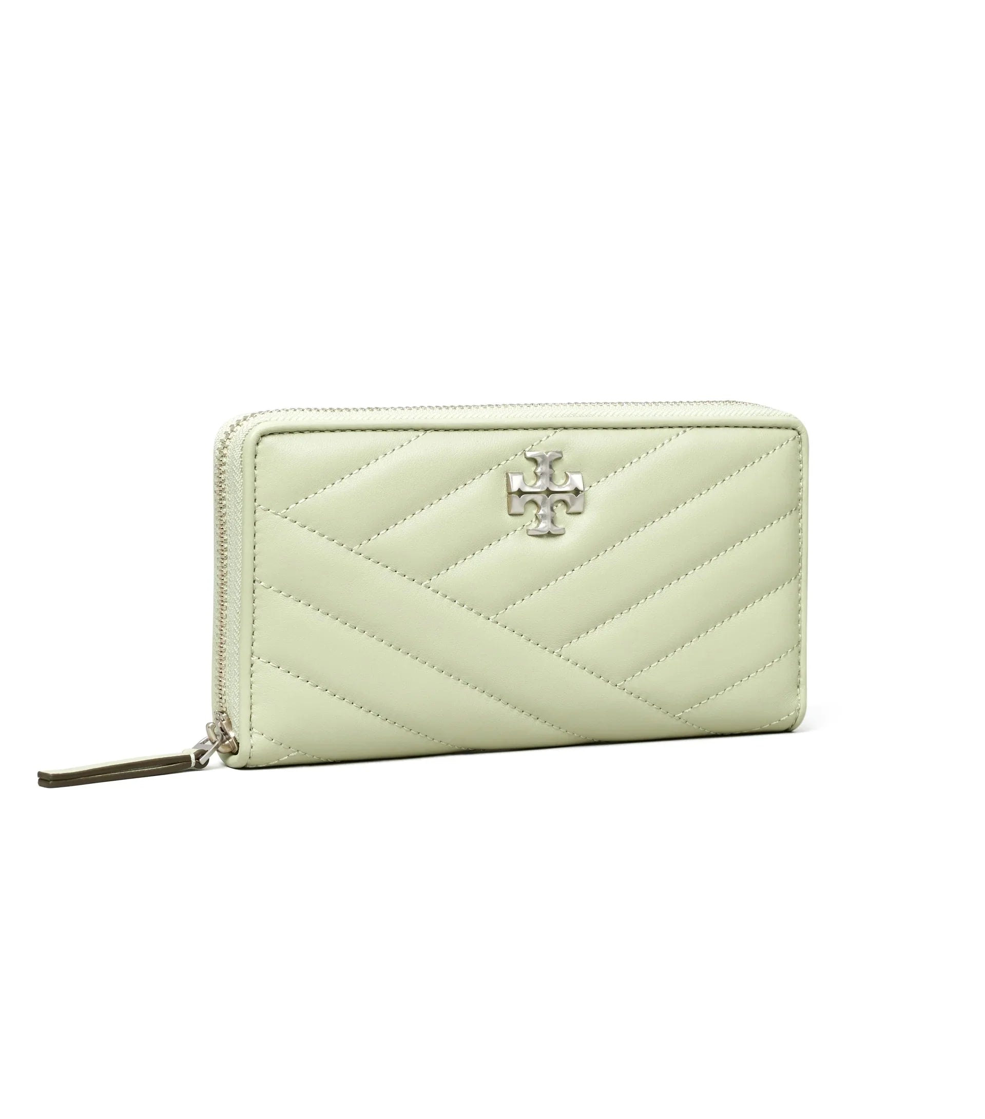 Tory Burch People Kira Chevron Zip Continental Leather Wallet (Pine Frost)