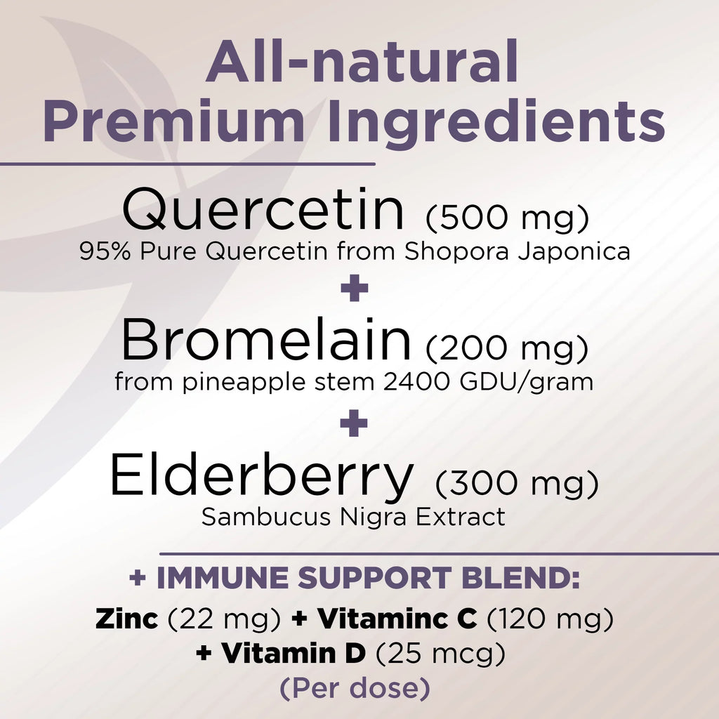 Quercetin with Vitamin C and Zinc - Elderberry - Quercetin 500mg - Quercetin with Bromelain - Zinc Quercetin - Vitamin D3 - 6 in 1 Daily Immune Support, Non-GMO, Gluten-Free - USA - 4 Months Supply