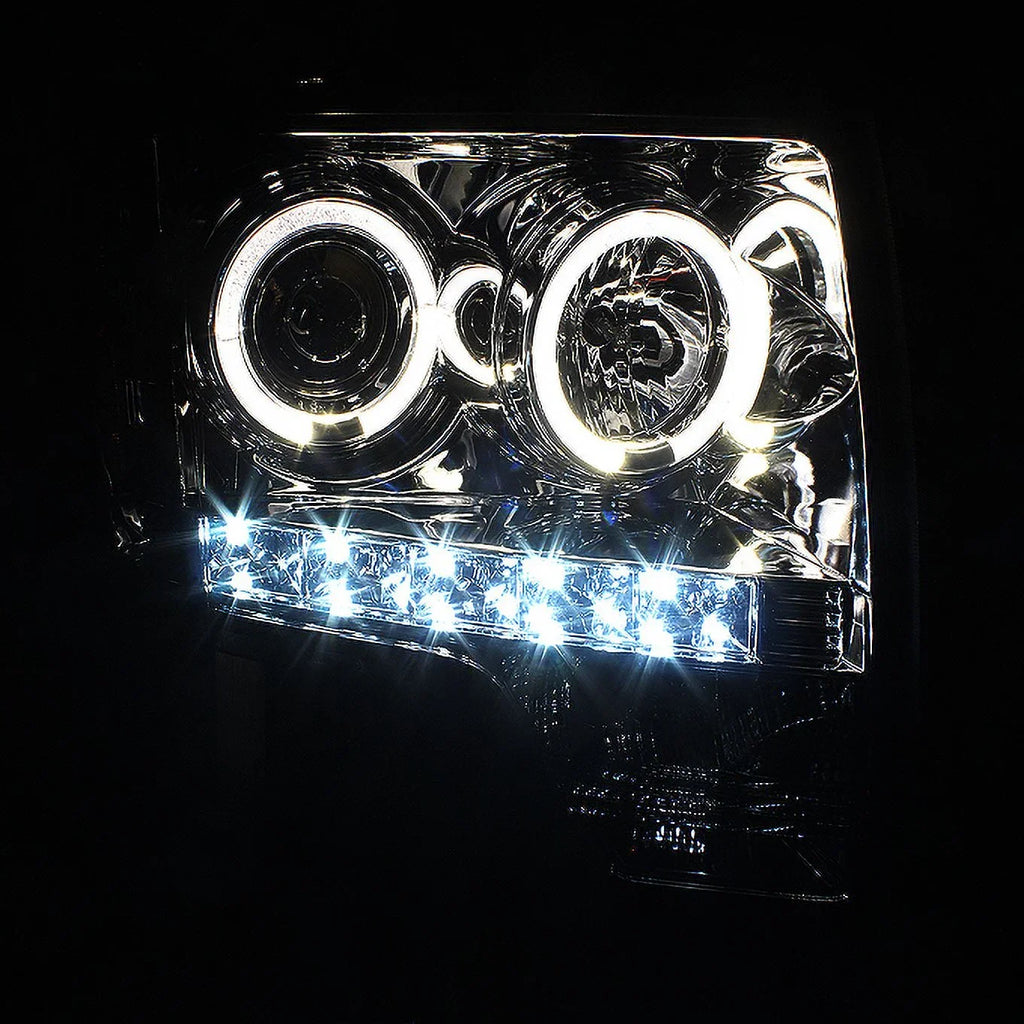 AKKON - Fits 2009-2014 Ford F-150 F150 Dual Halo Projector Smoke Headlights + Dark Smoked [C-Light Bar] LED Tail Lamp Combo