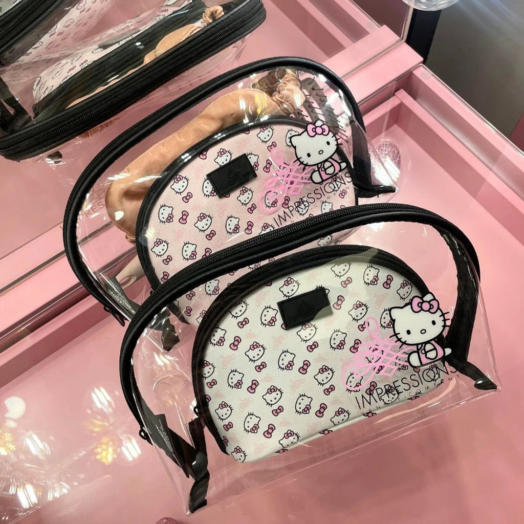 Impressions Vanity Hello Kitty 2 Pcs Nested Clutch Purses, Waterproof Travel Makeup Clutch Bag (White)