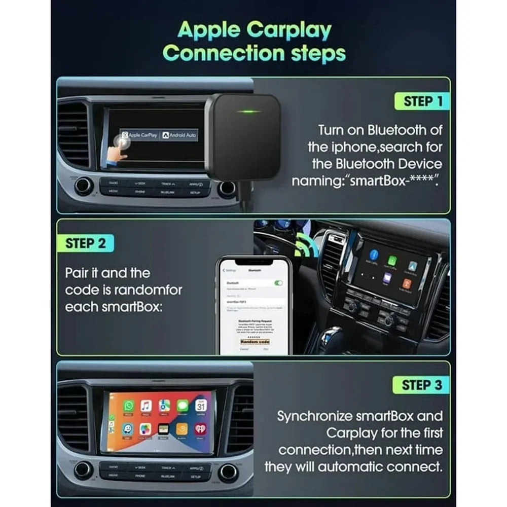 For iOS Car Auto Navigation Player Wireless Carplay Adapter Box Dongle, Dark