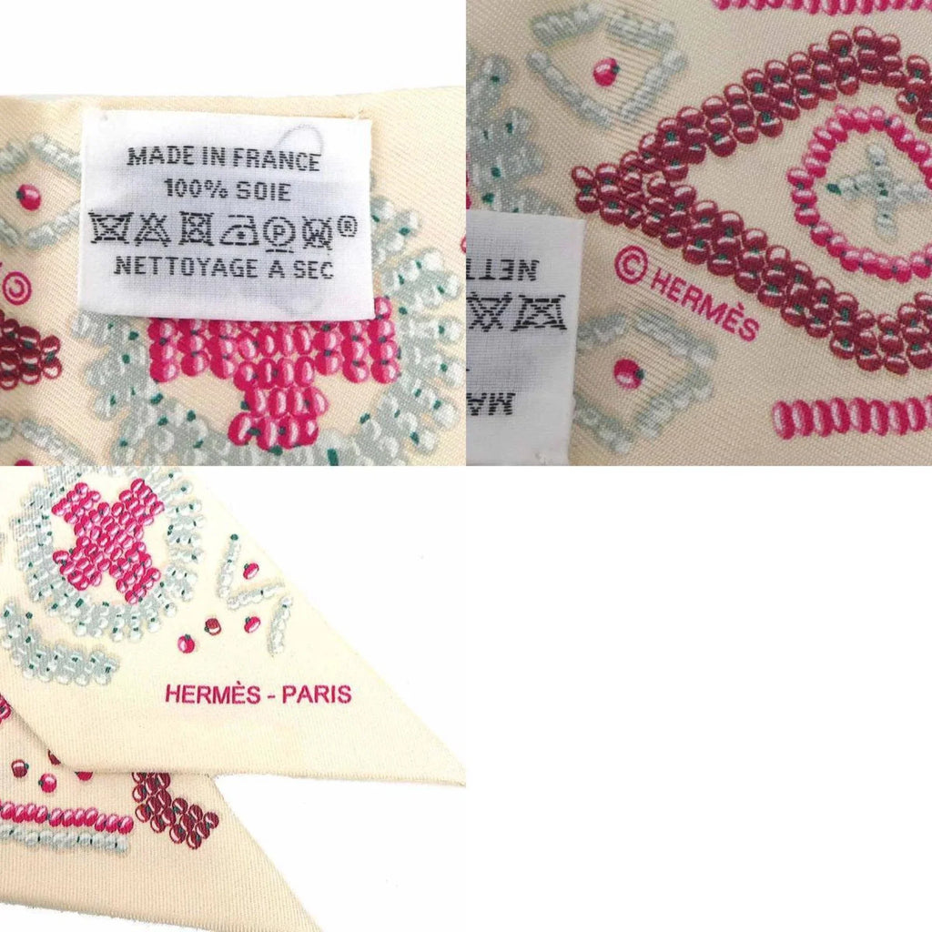 Pre-Owned HERMES Scarf Muffler Twilly Silk Light Beige/Multicolor Gentlemen (Good)