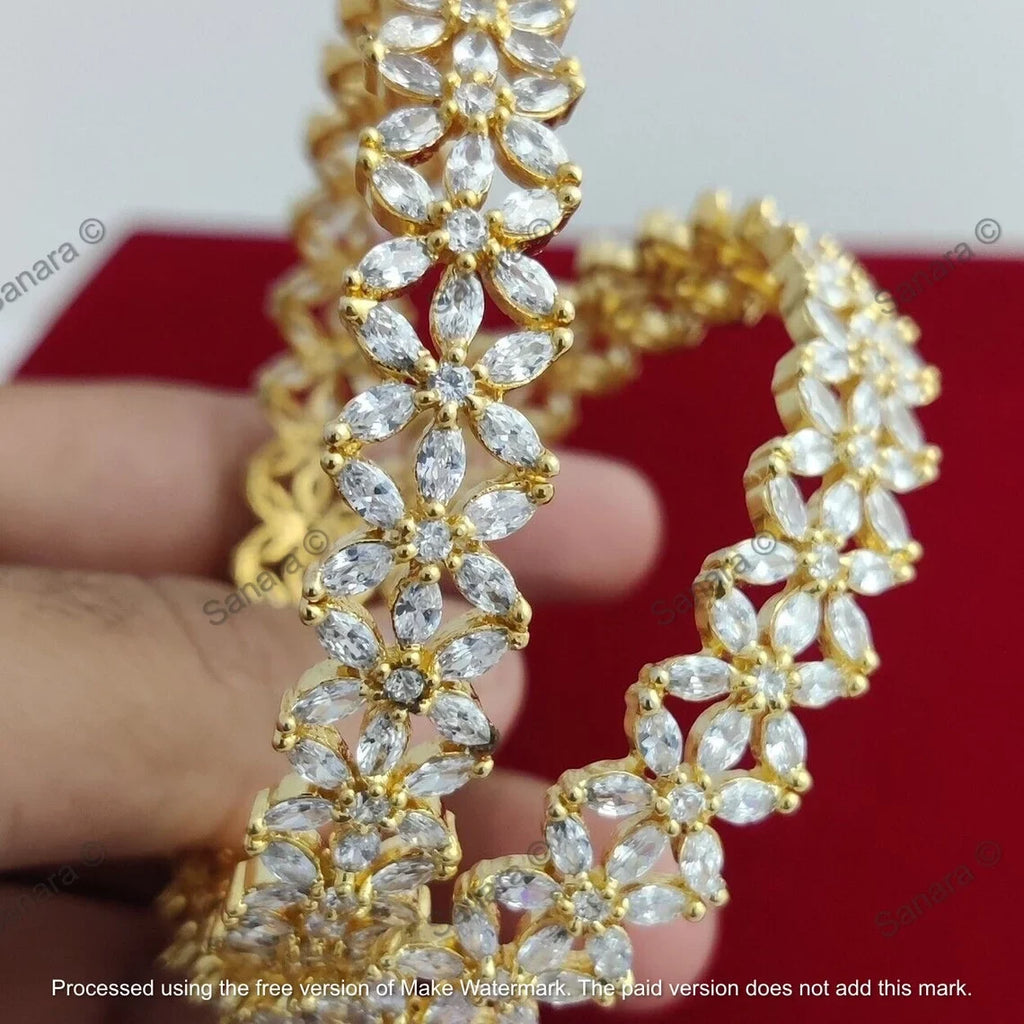 Indian Leaf Designer Gold Tone AD Zircon Bangles Bracelet Set Bollywood Ethnic Wedding Costume Jewelry