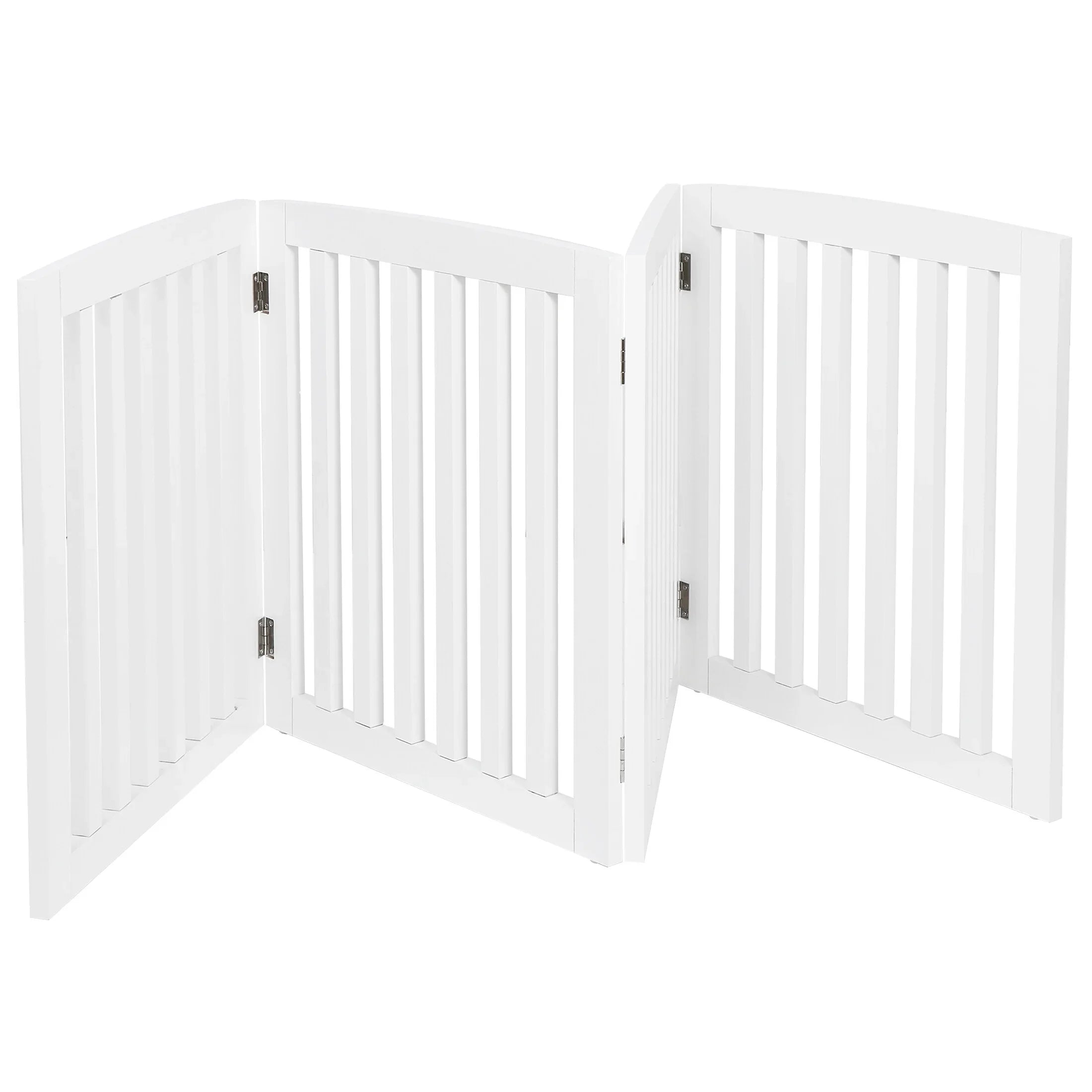 ZENY 4 Panels Foldable Pet Gate Entryway Dog Fence MDF Frame with 8 Protectors, White
