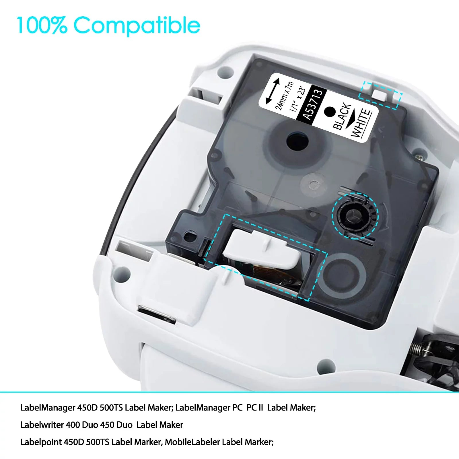 GREENCYCLE 10PK Compatible for DYMO D1 Label Tape 53713 S0720930 24mm 7m Midnight on White for LabelManager 450 450D Label Maker