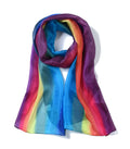 Invisible World People 100% Mulberry Silk Scarf Long Hand Painted Rainbow